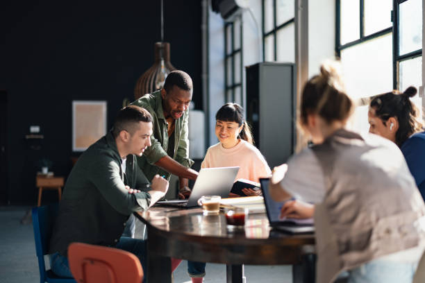 Team collaborating in a modern workspace